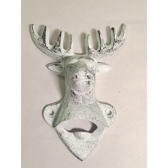 New Wall Mounted Buck Deer White Cast Iron Bottle Opener Heavy Duty - 5.25” - Picture 1 of 4